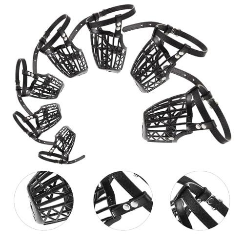 UKCOCO 1set Plastic Basket Dog Muzzle with Adjustable Pu Leather Strap Breathable Mouth Cover for Biting Barking Chewing Control Lightweight Black Masks for Large Dogs