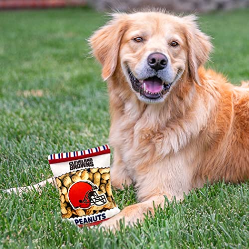 Pets First NFL Cleveland Browns Crinkle FINE Plush Dog & CAT Squeak Toy - Cutest Stadium Peanuts Snack Plush Toy for Dogs & Cats with Inner Squeaker & Beautiful Baseball Team Name/Logo Small - color: Cleveland Browns, style: STADIUM PEANUTS SNACK