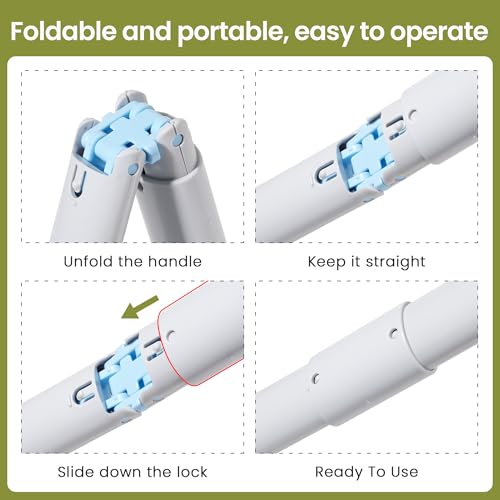 Dog Pooper Scooper Portable with Bag Attachment, One Handed Foldable Design, Includes 120 Waste Bags and Dispenser, 19 Inch Handle for Grass Yard Gravel Cleanup (Blue) - color: Blue + 120 garbage bags + dispenser