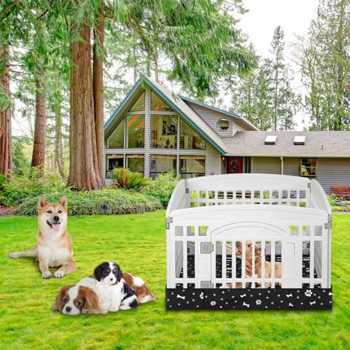 Marsui Dog Playpen Bottom Pad Fits for 36 Inch 4 Panels Pet Exercise Mat Puppy Crate Pad Reusable Washable Pet Training Pee Mat Hoop and Loop Design, Playpen Not Included - color: Black, style: Dog Paw Bone Print