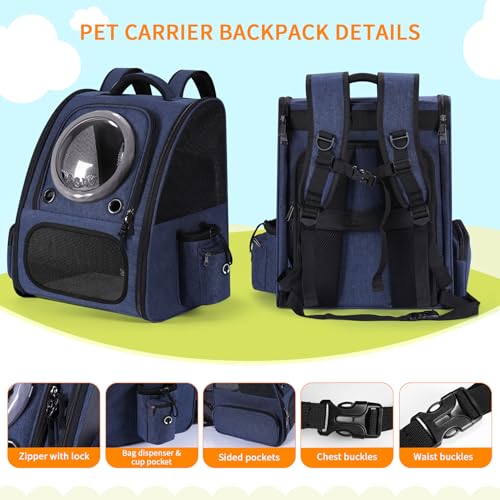 Bubble Cat Backpack Carrier, Expandable Cat Carrier Backpack,Breathable Pet Backpack for Medium Cat,Kitten and Small Puppy, Large Space,Portable Bags Foldable Dog Backpack for Traveling,Hiking (Blue) - color: 03-Blue