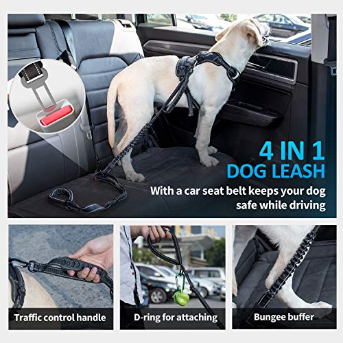 IOKHEIRA Multifunctional Tactical Dog Leash Heavy Duty,4-6 FT Strong Bungee Leash with Car Seatbelt, Shock Absorbing Dog Lead for Large, Medium Dogs - color: Black