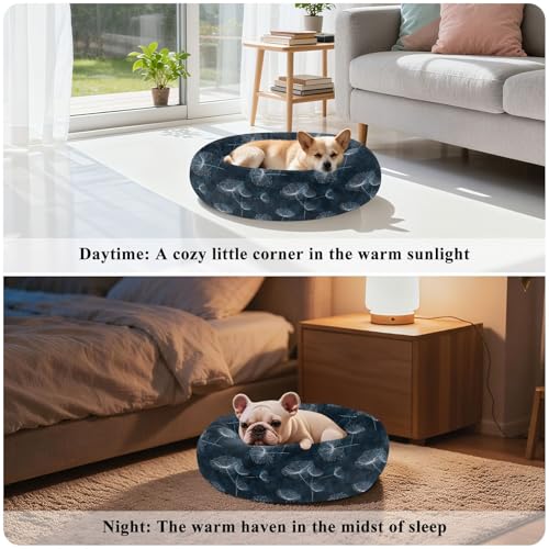 Calming Donut Dog Bed Dandelions Seed Blue Dots Design, 22" Washable Pet Lounger with Removable Cover, Cozy Cushion Comfort Nest for Medium Dogs - size: Medium