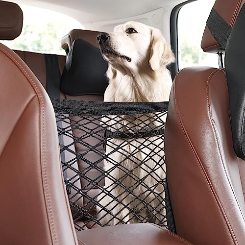 rabbitgoo Dog Car Net Barrier for SUVs, Pet Barrier with Metal Hooks & Stretchable Mesh, Car Divider & Storage Bag, Easy to Install, Drive Safely with Children & Pets, 13.98"×15.55" - size: 13.98" x 15.55"
