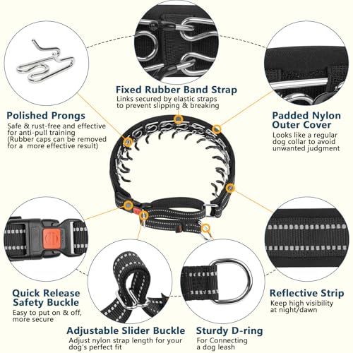 Crazy Felix No Pull Martingale Collar for Large Medium Small Dog Pitbull German Shepherd Doberman, Dog Collar Anti Pull with Buckle for Training Walking (Black, M/L-Neck 15-17", 1" Wide) - size: M/L-Neck 15-17", 1" Wide