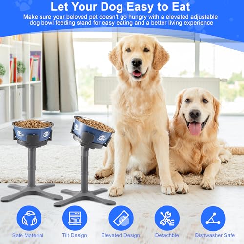 Dog Bowls,Elevated Adjustable Dog Bowl Stand with 3 Heights & Tilted Feeding Design, Raised Stand Compatible with Medium & Large Breeds(with Bowl) Grey - size: G -Dog Food Stand Grey