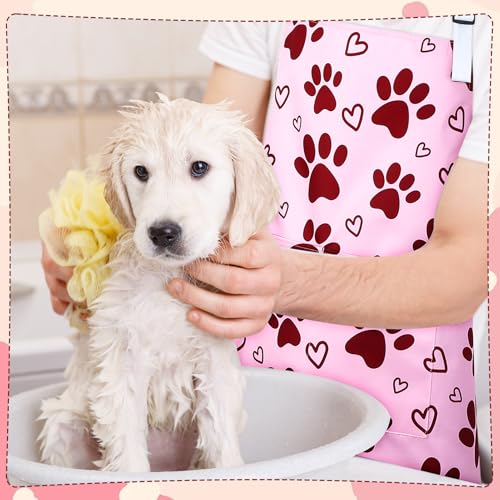 Dog Grooming Waterproof Apron with 2 Pockets, Cute Animals Puppy Dog Pets Apron - style: Red Heart Dog Paw