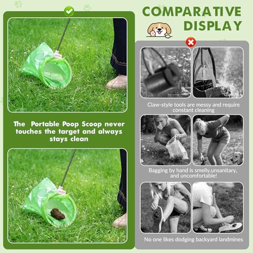 Dog Pooper Scooper, 43" Extendable Pooper Scooper Long Handle with 120 Bags | Portable Poop Scoop for Small Medium Large Dogs, No Touch, Stainless Steel, Lightweight, Foldable, Suit Yard,Wild, City, Park - color: Pink