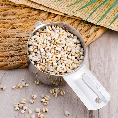 1/2 Cup Single Measuring Cup, Stainless Steel Measure Cups, Engraved Marking Single Measuring Scoop, Metal Measure Cups for Kitchen (120 ml | 4 oz | 120 cc)