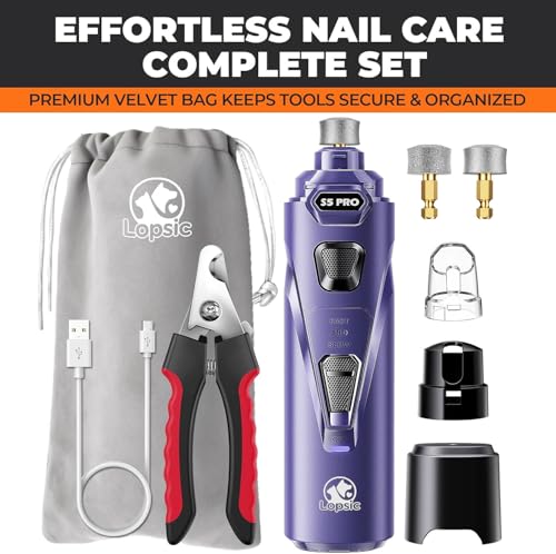 Whisper Quiet Dog Nail Grinder with 4 LED Lights, Safe & Stress-Free for Sensitive Dogs Cats of All Breeds & Sizes, 3 Grinding Bits, 3-Speed, Pet Nail Trimmers, Rechargeable Painless Grooming Kit Blue - color: Blue