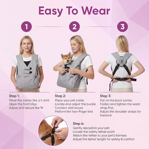 Dog Carrier Sling for Small Dogs 7–15 lbs, Hands-Free Front-Facing Pet Sling with Safety Leash, Support Mat & Adjustable Strap, Breathable Mesh, Machine Washable for Walking, Hiking, Travel (Grey)