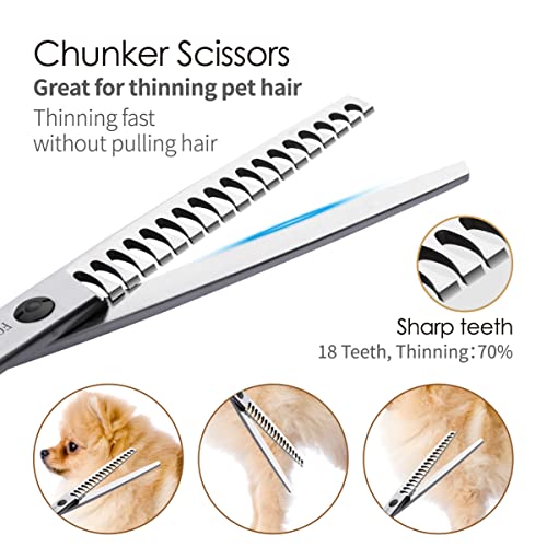 Dog Grooming Scissors Kit 4pcs 7 inch Professional Dog Grooming Shears Set Curved Thinning Straight Chunkers for Dogs Cat Pets (7 in Kit, Gold) - size: 7 inch, style: Kit