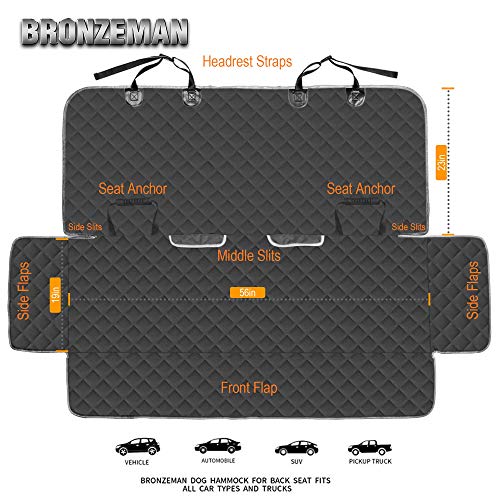 BRONZEMAN 100% Waterproof Bench Car Seat Cover Protector - Strong & Durable,Heavy-Duty and Nonslip Rear Back Seat Cover with Middle Seat Belt,Universal Size Fits for Cars, Trucks & SUVs