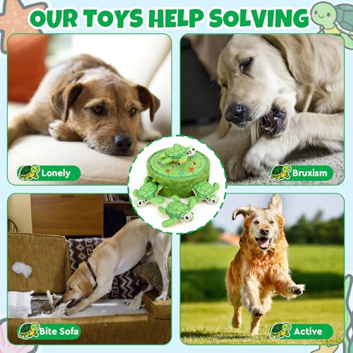 Hide and Seek Squeaky Dog Plush Toy Carrot and Bunny Set, 5 Pack Dog Puzzle Toys for Training and Cleaning, Interactive Tough Dog Toy for Small Medium Dogs,Turtles