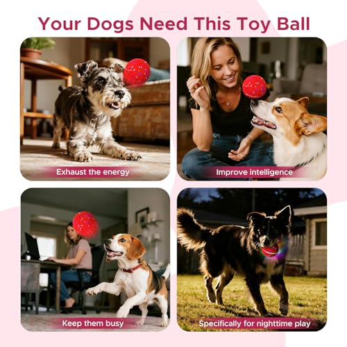 Dog Toys for Small Medium Dog to Keep Them Busy, Smart Interactive Dog Toys, Automatic Moving Bouncy Dog Balls 3-Modes with Lights, Motion Activated Rolling Dog Balls, Mental Stimulation, E-TPU Red - color: Red