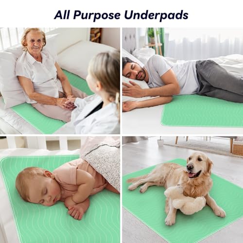 FYGRIP 4 Pack 36” x 36” Extra Heavy Absorbency Washable Underpads, Waterproof Quick Drying Nursing Incontinence Reusable Washable Bed Pee Pads for Dogs, Diaper Changing & Adults, Green - size: 4 Pack - 36" x 36"