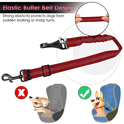 SlowTon Dog Seat Belt, Adjustable Dog Safety Belt Leash, 2 in 1 Latch Bar Attachment Dog Car Seatbelt with Elastic Nylon Bungee Buffer, Reflective Nylon Belt Tether Connect to Dog Harness (Red) - color: Red