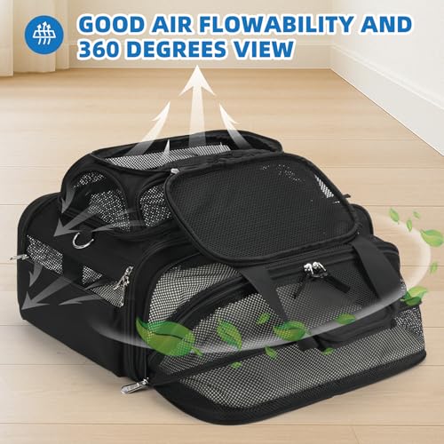 pidipiti 18x14x8 TSA Approved,top and Side Expandable pet Carrier for Extra-Small Dog Under 6 lbs,or Medium cat Under 10 lbs,for Airlines only Have 8'' Height Space underseat