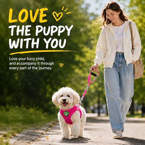 Dog Harness Small Sized and Leash Set, Step in Soft Light Puppy Vest, Breathable Mesh Pet Harness, Adjustable Pet Puppy Harness, Easy Walk Dog Harness, M: Chest 11.8-17.7" - color: Pink, size: M: Chest 11.8-17.7" Leash 4 FT