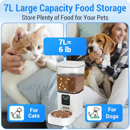 Automatic Cat Feeder with 5G WiFi: Automatic Dog Feeder with Slow Feed & Smart APP Control, 7L Timed Auto Cat Food Dispenser with Alexa for Pets, Detachable for Easy Cleaning - 29 Cups - color: White-1