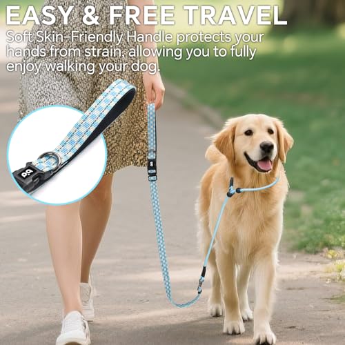 QQPETS Adjustable Slip Lead Dog Leash, Hands Free Waist Leash for Dog Walking, Reflective Training Lead with 360° Swivel Anti-Tangle, 4-7 ft Length for All Breeds - color: Blue Plaid