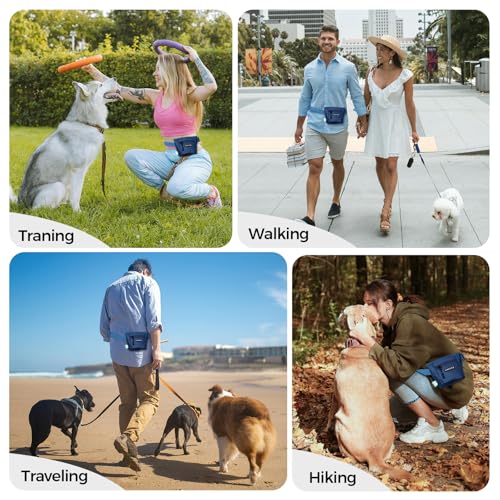 Dog Treat Pouch, Powerful Magnet Closure Device Dog Training Treat Bag Large Capacity Pet Treat Pouch with Poop Bag Dispenser Treat Bag for Dog Training with Metal Waistband Clip (Deep Blue) - color: Deep Blue