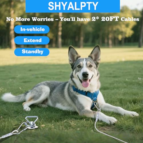 Dog Tie Out Cable and Stake for Camping,with 2x20FT Heavy Duty Cables(up to 200lbs),360°Swivel Dog Run Anchor- No Tangle,Dog Runner for Yard -Ideal for Outdoor Camping - size: dog stake+2pcs 20ft Cable