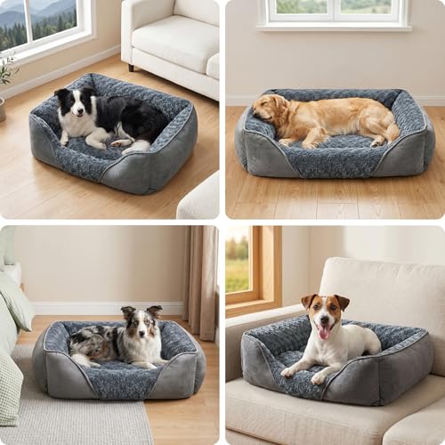 INVENHO Dog Bed Medium Size Dog, Orthopedic Warming Soft Calming Sleeping Puppy Bed Durable Pet Bed with Anti-Slip Bottom - color: Grey, size: M(25"x 21"x 8")