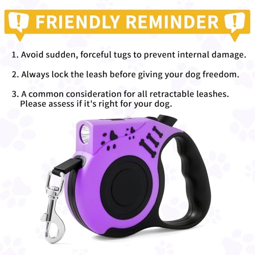Retractable Dog Leash with USB Rechargeable Flashlight for Night Walks, 16FT Automatic Telescopic Tractor Dog Leash for Small and Medium Dogs, Purple - color: Purple