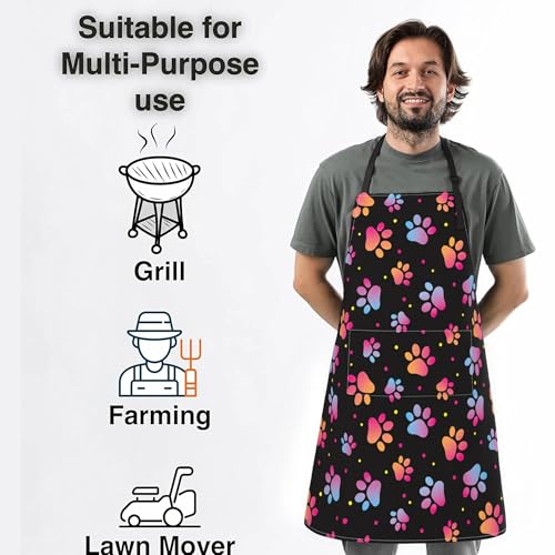 Dog or Paw Apron - 33" x 28" Large with 26" Waist Ties, Lightweight, with 2 Pockets for Your Cooking Essentials - style: Dogs Paw