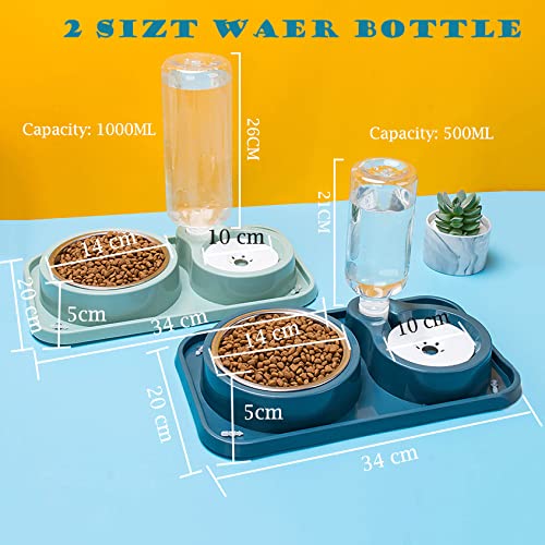 JiangYanus Double Dog Cat Bowls, No-Spill Pet Water and Food Bowl Set | Automatic Water Dispenser Bottle Detachable Stainless Steel Bowl Gravity Water Feeder Bowl for Cats Dogs Puppy Kitten Rabbit - color: Green, size: 500ML Water Bottle