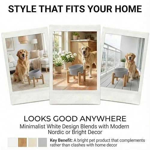 hjn Elevated Ceramic Dog Bowl 15°Slanted Raised Dog Bowl with Bamboo Stand for Small Medium Dogs and Cats, Pet Feeder -7.6-Cup (1800ml)-Gray - color: Misty Gray, size: 7.6Cup