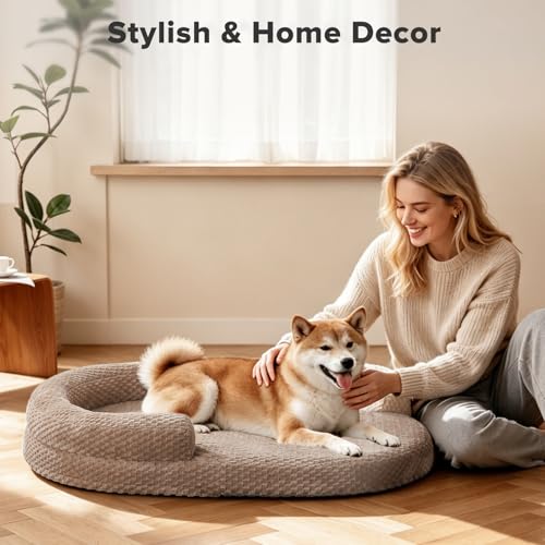 JOEJOY XL Orthopedic Dog Beds Large Sized Dog, Extra Large Washable Waterproof Oval Large Dog Bed with Removable Cover, Egg-Crate Foam Pet Bed with Bolster Sides & Non-Skid Bottom, Brown, 42''x32'' - color: Brown, size: XL(42"x 32"x 7")