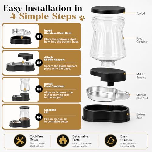Automatic Dog Feeder Dispenser 3 Gallon/11L Gravity Stainless Steel Dog Food Feeder, BPA-Free Large Capacity Food Feeding Bowls for Medium & Large-Sized Dogs,Cats - size: 3 Gallon Feeder