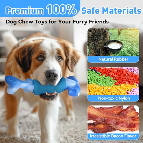 BIKIISEN Dog Toys for Aggressive Chewers, Interactive Dog Chew Toy for Large Dogs, Indestructible Squeaky Toys to Keep Them Busy, Tough Toys for Medium/Large Dogs Blue - color: Blue