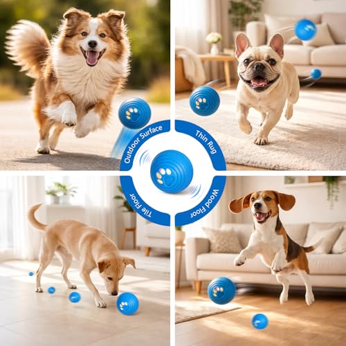 Interactive Dog Ball, Automatic Dog Toy, Vibrating Dog Ball with 4 Play Modes, Moving & Bouncing Ball for Dogs, Smart Self Rolling Dog Toy for Small Medium Dogs, USB-C Rechargeable, Blue - color: Blue