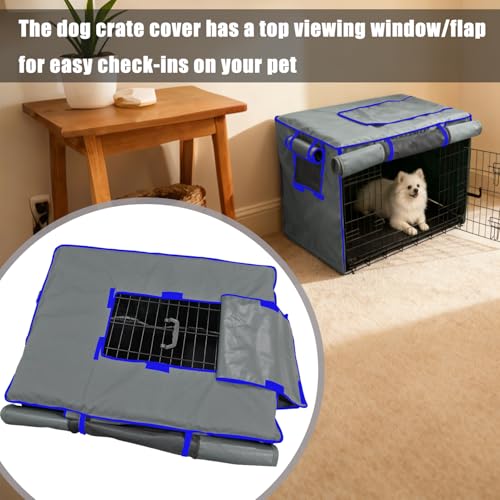 42-Inch Grey Dog Crate Cover – Light-Blocking Protective Cover with Roller Shades, Sound-Dampening Sunshade for Wire Kennels, Features Breathable Side Window (Cover Only) - color: Grey, size: 42.0"L x 28.0"W x 30.0"H