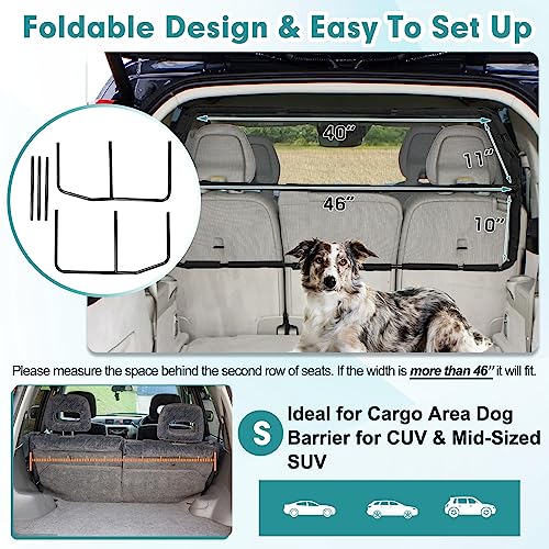 Dog Car Barrier Escape-Proof, 46" Wide Car Divider for 3rd Row Seats & Cargo Area, Durable Cargo Area Dog Car Gate Trunk Barrier with See Through Net Mesh for Small Sized SUV & Vehicles Or Hatchback - size: Small