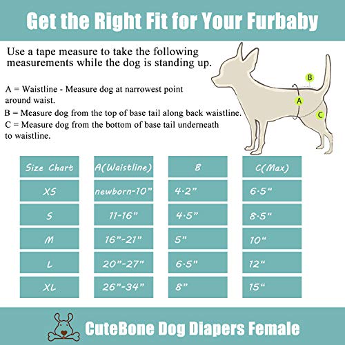 CuteBone Dog Diapers Female Washable Small Medium Large 3 Pack Reusable Doggie Diapers Puppy Period Pants for Doggy Heat Cycle Peeing - size: XS