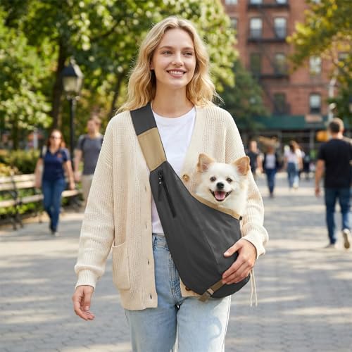 Dog Carrier Sling for Small Dogs/Cats Up to 15 lbs - Multi-Pocket Oxford Pet Sling Carrier Bag with Adjustable Strap (Black) - color: Black