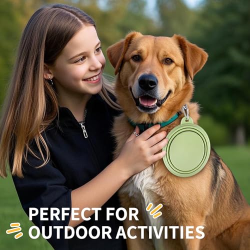 Collapsible Dog Bowls 2-Pack, Portable Travel Dog Bowl with Carabiner, Food-Grade Silicone Pet Bowl for Hiking, Walking(Macaron Yellow and Green) - color: 12 OZ Macaron Yellow and Green