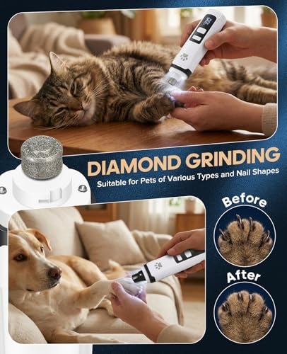 Dog Nail Grinder with 2 LED Lights, Upgraded 2-Speed Rechargeable Pet Nail Trimmer Quiet for Paw Grooming, Powerful Painless Nail Clipper Kit for Small, Medium, Large Dogs & Cats - color: White