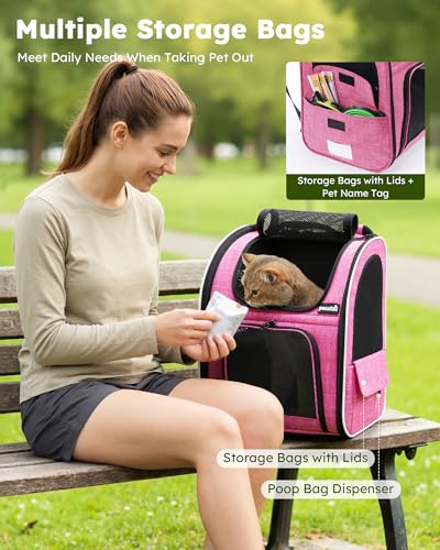 pecute Cat Backpack Extendable, Cat Carrier Backpack with Breathable Window - color: Pink, size: 12.6"L x 10.2"W x 16.5"H