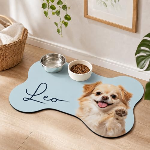 Personalized Dog & Cat Mat for Food & Water Bowls, Custom Pet Food Mat with Photo & Name, Non-Slip Waterproof Diatomite Dog Feeding Mats, Dog Bowl Placemat Gifts for Pet Lover, Pet Owner (Style 2) - color: Style 2