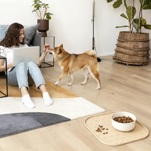 2 Pack Pet Feeding Mats, Waterproof Anti-Slip Placemats for Dog Cat Bowl Silicone Pet Food Mat, Raised Edge Prevent Spills on Floor & Carpet, Dishwasher Safe (2 Gray, 11" x 11") - color: 2 Gray
