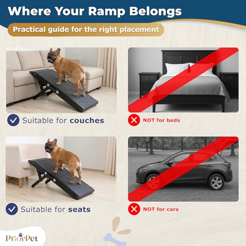 Dog Ramp for Couch – Non-Slip, Sturdy Build Foldable Wooden Dog Ramp – Supports up to 200 lbs – 7 Adjustable Heights (14" – 20.5") – Enhanced Stability – Birchwood Pet Ramp for Small Dogs – Black - color: Black