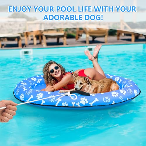 59'' x 39''Inflatable Dogs Pool Float with Rope - Tear Resistant Oxford Stable Support Puppy Floating Raft,Inflatable Summer Doggies Raft Toy for Small Medium Large Dogs Up to 88lb (Blue) - color: BlueBlue