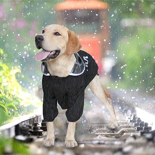 MAMORE Dog Raincoat With Clear Hood and 2 Legs, Waterproof Adjustable Jacket, Reflective Stripe for Small Medium Large Dogs (Black, X-Small)