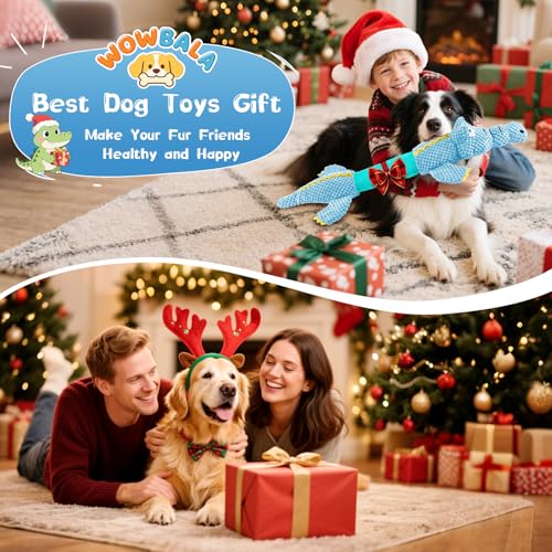 WOWBALA Interactive Tug of War Dog Toys for Small to Large Breeds-Squeaky Plush Puppy Toys with Crinkle Paper, Stuffed Chew Dog Toys to Keep Them Busy, Training Reward Gift (Blue) - color: Blue