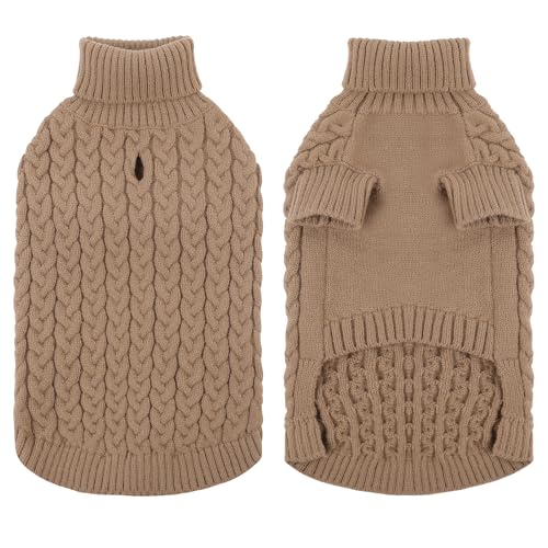 SAWMONG Dog Sweater, Dog Sweaters for Large Dogs Girls Boys, Pullover Turtleneck Knitted Doggy Sweatshirt, Cold Weather Pet Clothes(Khaki, Large - color: Khaki, size: Large